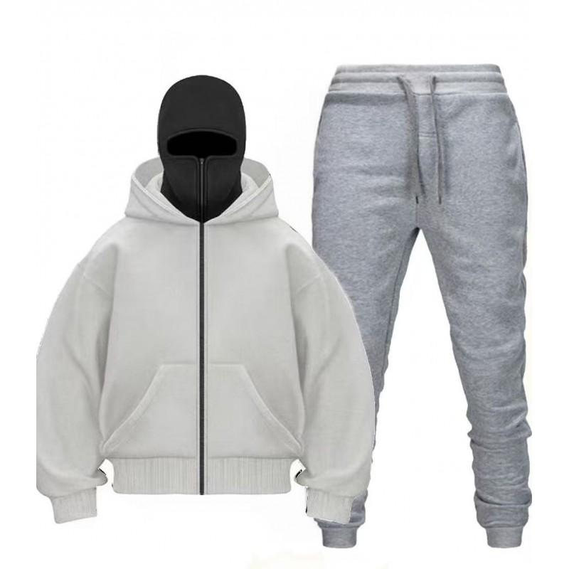 Mens Oversized Zip-Up Hoodie Matching Jogger Set Casual Winter Two-Piece Outfit