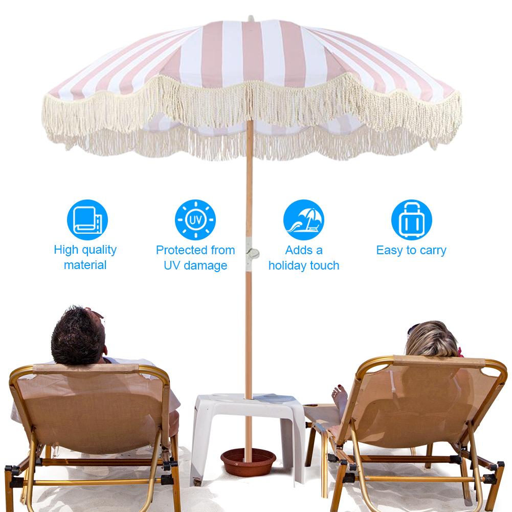 Полосатый пляжный зонт с бахромой, уличный солнцезащитный зонт с наклонной стойкой, портативный зонт с кисточками для сада, бассейна, заднего двора