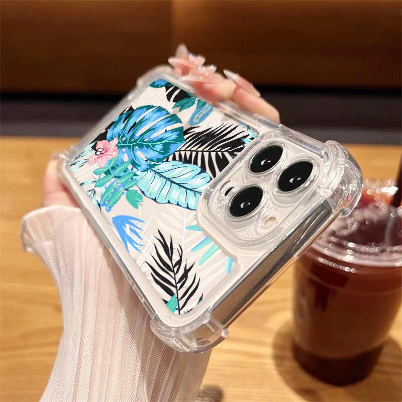 Для iPhone 16 Pro Max 16E 15 Pro 14 13 12 11 Чехол для телефона Прозрачный с цветочным принтом Противоударный Мягкий силиконовый Ударопрочный Защита объектива Бампер