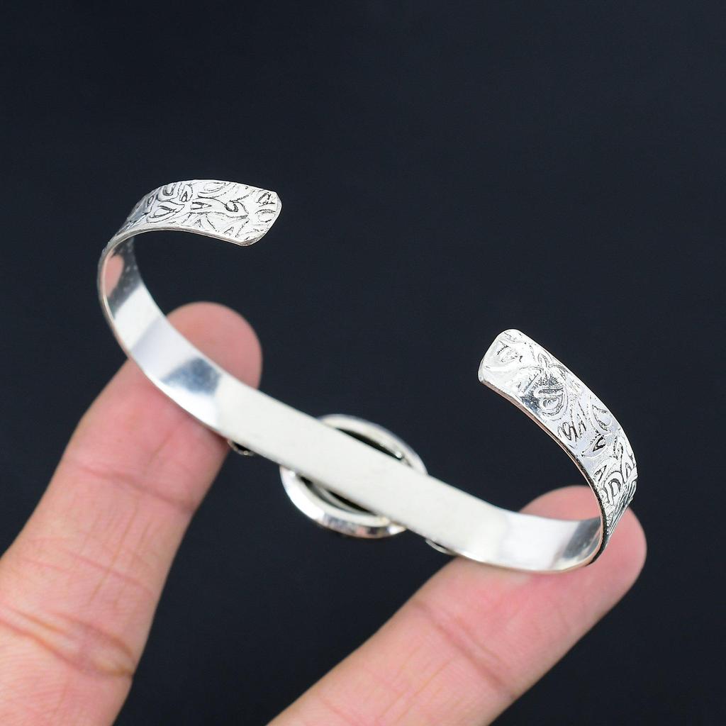 Natural Polychrome Jasper Bangle Crescent Moon Adjustable 925 Silver For Girls