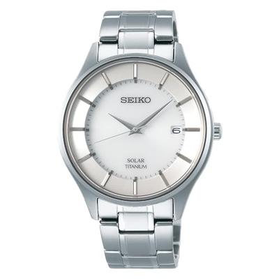 Мужские часы Seiko Selection SBPX101, Сделано в Японии, На солнечной батарее, Индикатор даты, Сапфировое стекло, Белый циферблат, Корпус и браслет из чистого титана