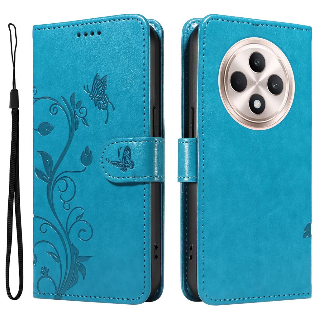 For Oppo Reno12 F 4G PU Leather Cases Flower Pattern Wallet Stand Phone Cover with Strap