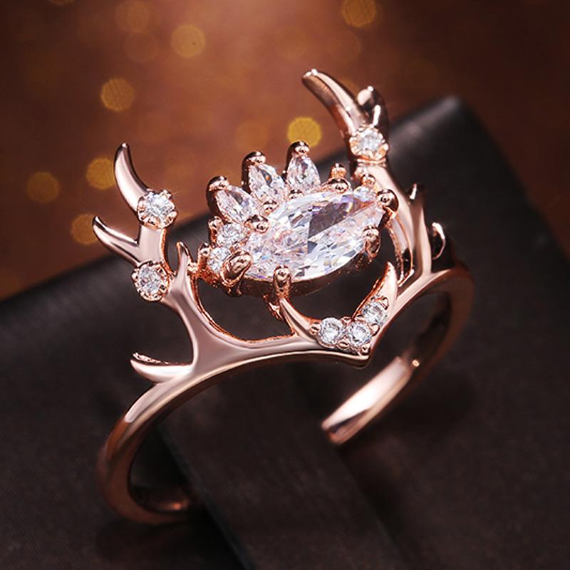 Кольца Huitan Rose Gold Color Elk Shape для женщин, модные новые ювелирные изделия, подарок на годовщину, рождественский подарок на Новый год для девочки