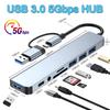 8 In 2 Type C Docking Station USB Splitter Adaptor USB C Hub 5Gbps High Speed Transmission USB 3.0 2.0 3.5 Audio Jack SD/TF Card Reader OTG Adapter