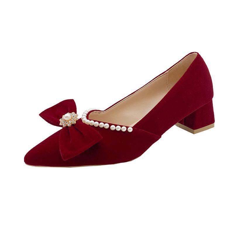 Свадебные туфли, туфли для невесты, новые красные туфли на высоком каблуке, толстый каблук, свадебное платье цисюхэ, две пары свадебных туфель не утомляют
