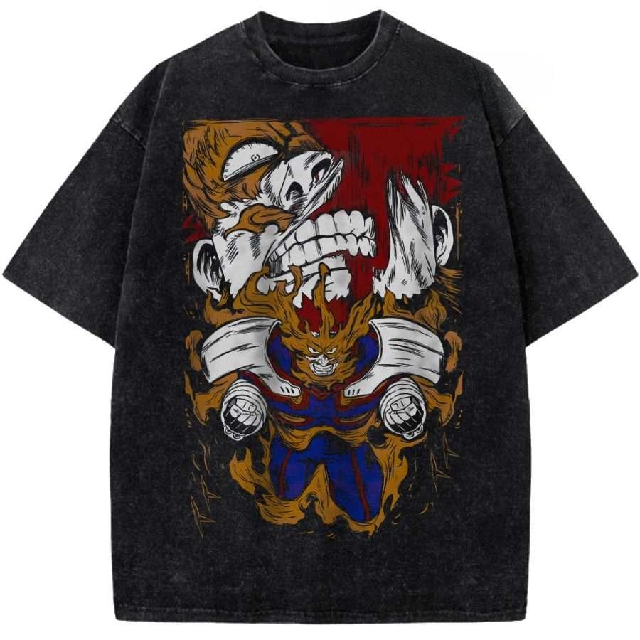 Hot Anime My Hero Academia All Might Graphic Tee Men Women Clothing Washed Cotton Tshirt Casual Loose Tshirt Harajuku T Shirt