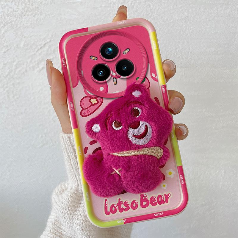 KEYSION Милый 3D мультяшный плюшевый чехол для Realme 14 Pro 5G с ремешком, силиконовый противоударный чехол для телефона OPPO Realme 14 Pro+ 5G