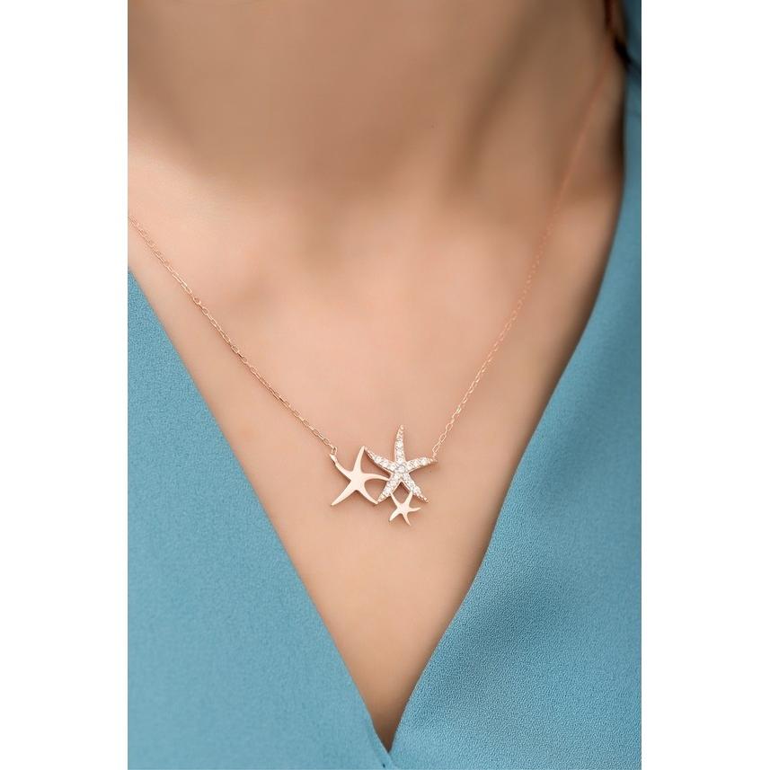 925 Sterling Silver Rose Three Star Necklace