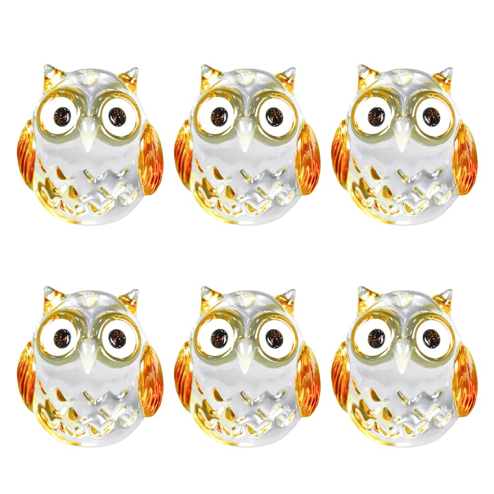 Four Cart Cute Handmade Glass Owl, Yellow, Set of 3