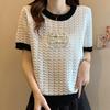 Women Sweaters Pullovers 2025 Summer Short Sleeve O-Neck White Black Knitted Sweater Women Tops Pullover JJ163