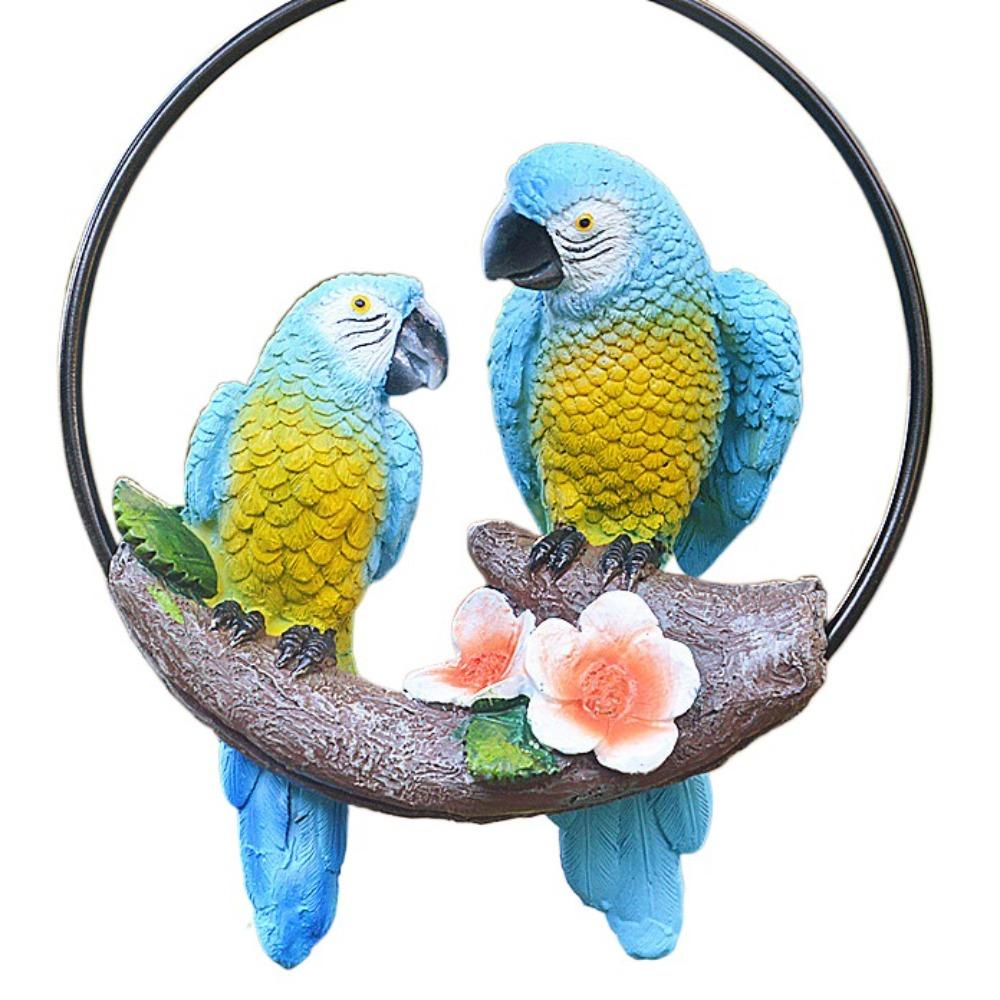 Resin Bird Hanger Model Iron Circle Bird Statue Micro Landscape Double Parrot Pendant Courtyard