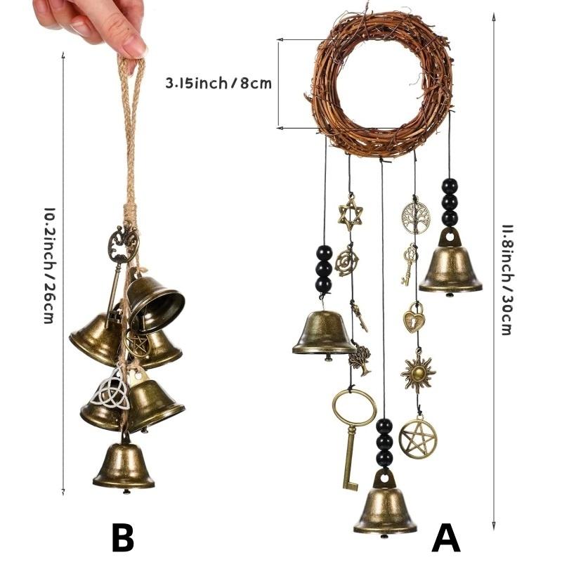 Защита ведьмы Подвески на дверь Колокольчики ветра Венок Ручная работа Подвесные колокольчики Викканская магия для дома Ручка двери Ведьмовские украшения