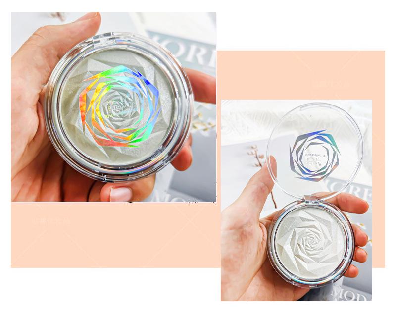 Rose Diamond Highlighter Blush & Contour Palette: 3D Pearlescent Face & Eye Brightener