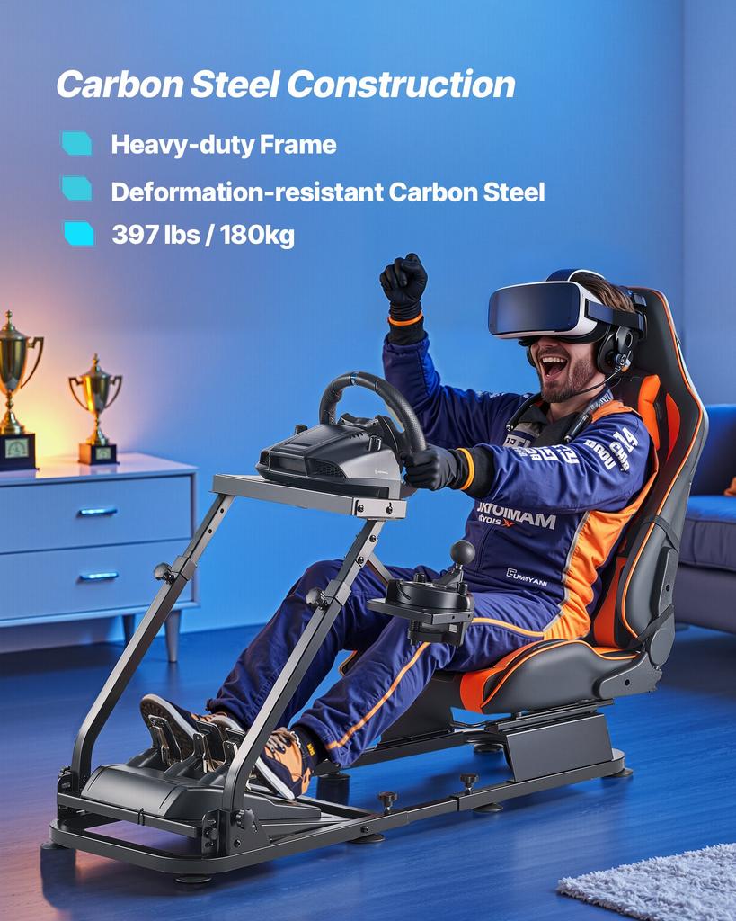 VEVOR Racing Wheel Stand, Heavy-Duty Simulator Cockpit Steering Stand with Dual-Rail Dual-Arm, Fit Logitech G25,G27,G29,G920,G923