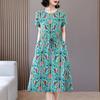 Летнее женское элегантное платье, новое повседневное платье в корейском стиле с коротким рукавом, женское длинное платье с винтажным принтом