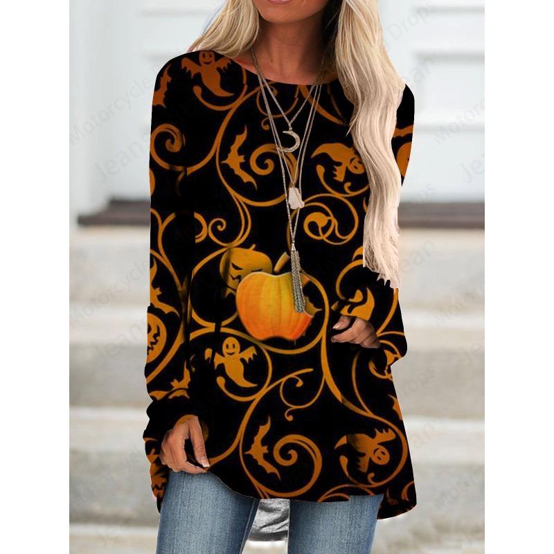 Happy Halloween 3D Print Длинные рукава Футболка Женская мода Круглый вырез Свободные туники Топы Женская осенняя одежда Femme Топы Стиль Y2k