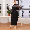 Women Spring Autumn OL Commuter Mesh Panel Half Turtleneck See-Through Hip Long Dress L-4XL