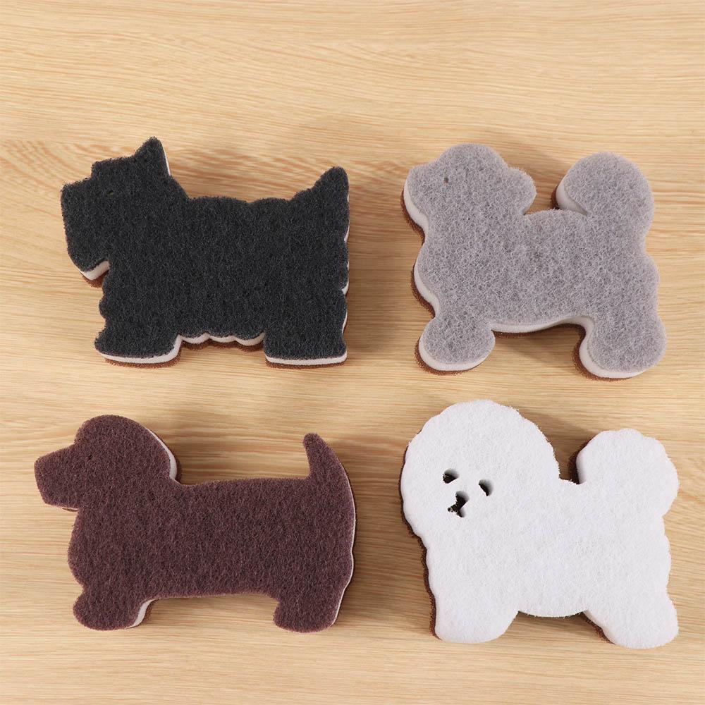 4pcs 3-Layer Dog Shape Sponge Scrubber Non-Scratch Puppy Sponge Rub Kitchen