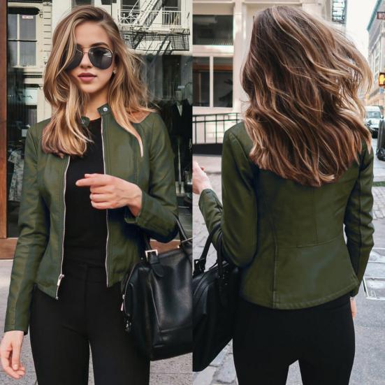 Женское пальто из искусственной кожи с застежкой-молнией, кардиган с гладкой поверхностью, однотонный, с длинными рукавами, приталенная куртка, повседневная верхняя одежда для поездок на работу, учебы и работы