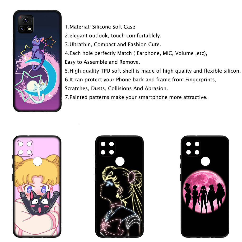 Чехол для iPhone 16 15 Xiaomi Redmi Note 14 13 12 11 Pro Max X 8 16e Samsung Galaxy S25 S24 S23 Moto OPPO Huawei Cat Sailor Anime Moon милый чехол для телефона