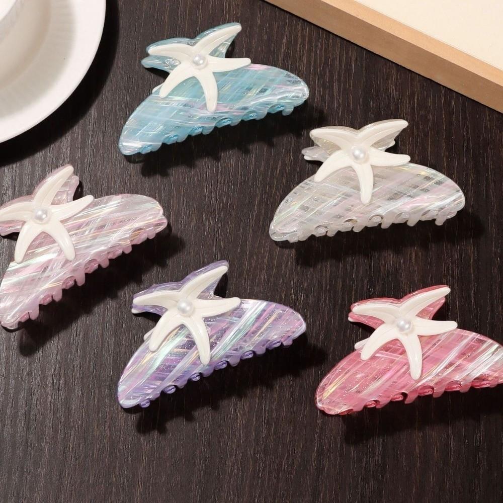 Shark Clip Pearl Hair Claw Colorful Acrylic Shark Clip Personalized Starfish Hair Grab  Streetwear