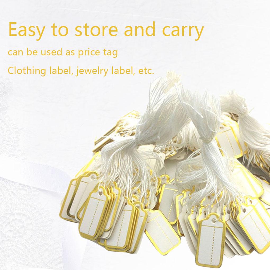 500 PCS Rectangle Card Paper Writable Gold Edge Display Tool Hanging Tags Jewelry Price Labels Jewellery Hangtags with Words