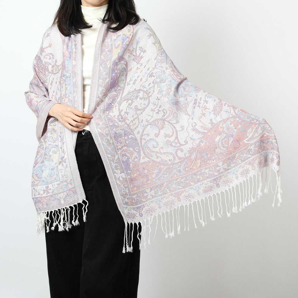 Ethnic Style Women Jacquard Scarf Cotton Print Long Wrap Shawl Casual Fringed Scarves