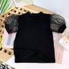Mesh Patchwork Girls Polka Dot Puff Short Sleeve Tees Summer Kids Party School Tops