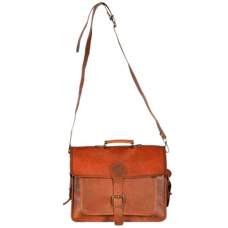 Новая сумка для ноутбука, мужская сумка из натуральной козьей кожи, винтажный коричневый портфель через плечо