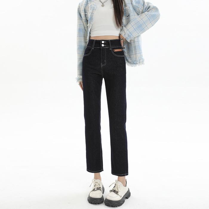 Джинсы для женщин на осень, эластичные утягивающие брюки-сигареты с девятью точками для женщин, узкие прямые брюки с девятью точками и высокой талией для женщин