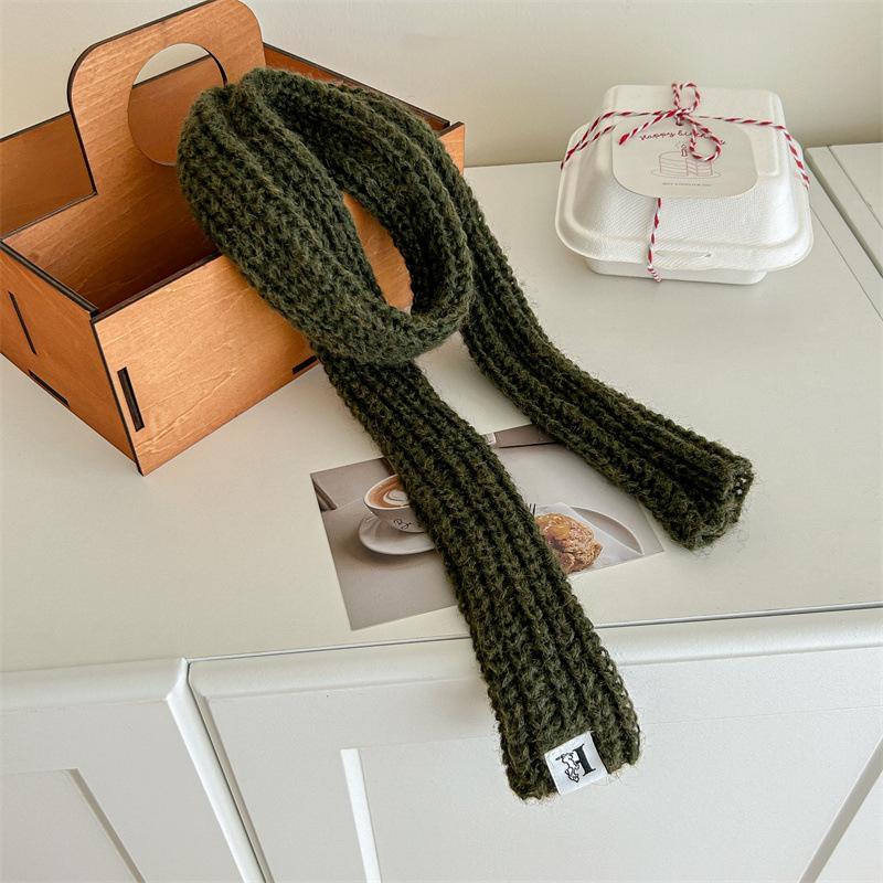 Niche Design Thin And Narrow Strip Solid Color Wool Scarf Women'S Winter High-End Fashion Knitted Scarf