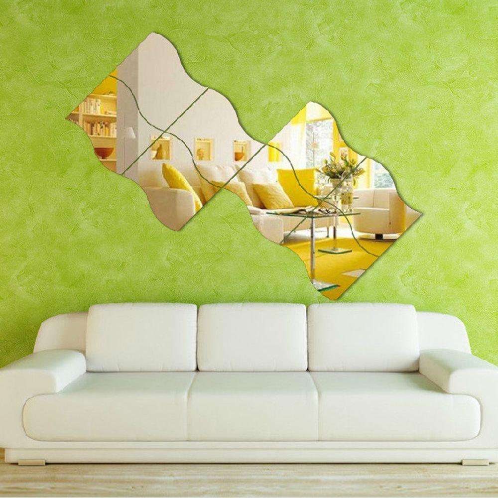 6Pcs Removable Acrylic 3D Wave Mirror Wall Sticker Home Decor Mural Decals