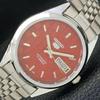ВОССТАНОВЛЕННЫЕ МУЖСКИЕ АВТОМАТИЧЕСКИЕ ЧАСЫ SEIKO 5 СДЕЛАНО В ЯПОНИИ КРАСНЫЙ ЦИФЕРБЛАТ ЗАКАЗНОЙ a440102-2 QV90-a440102