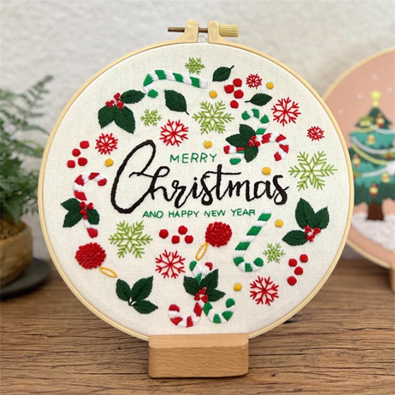 1 Piece Christmas Embroidery Starter Kit Stamped Cross Stitch Kit for Beginner