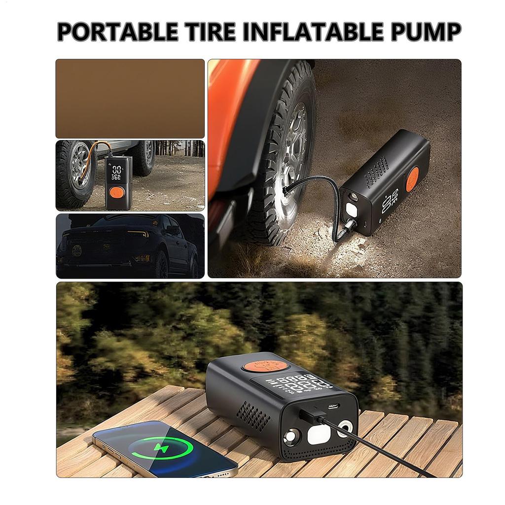 Portable Tire Inflator Electric Air Pump Rechargeable Light Tire Inflator With Digital Pressure Gauge For Motorcycle Truck Ball