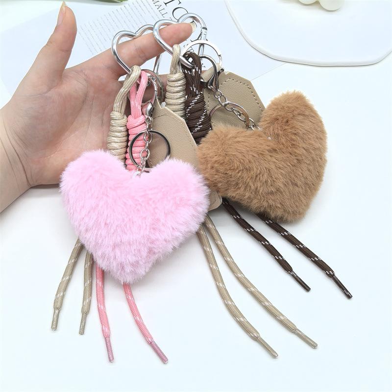 Plush Heart-Shaped Mobile Phone Lanyard, Plush Heart-Shaped Pendant, Bag Pendant, Heart-Shaped Keychain Accessory