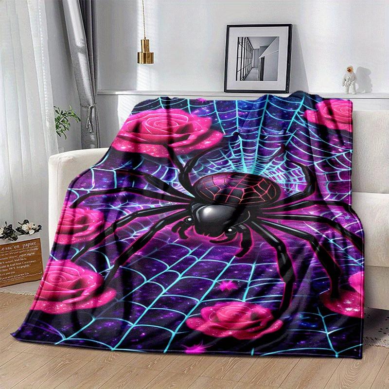 1pc Spider Printing Lightweight Flannel Blanket, Comfortable and Warm Blanket, for Camping Sofa Bed and Couch Office, Suitable for Gift Blank