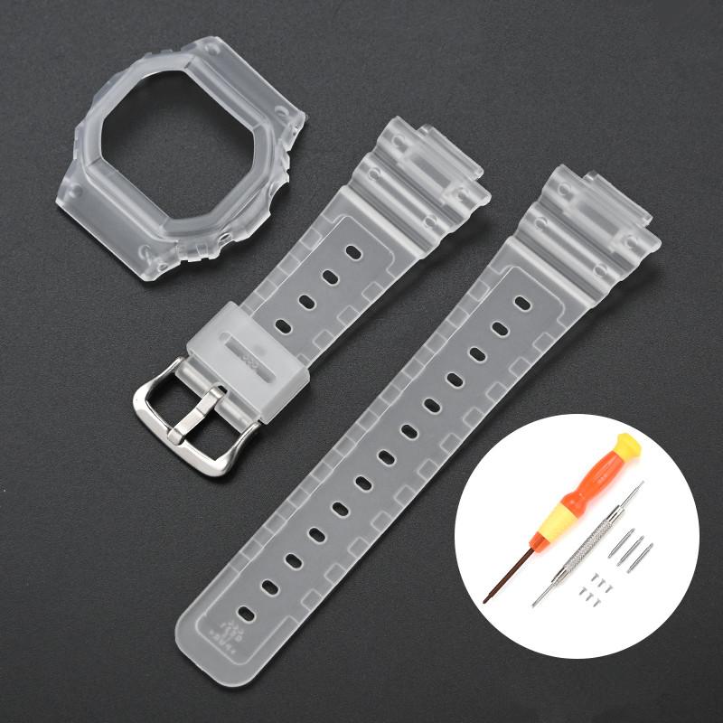 Strap With Case for Casio G-Shock DW-5600 DW-5000 GW-M5610 GLX-5600 Men Women Replacement Rubber Resin Shell Watch Band Bracelet