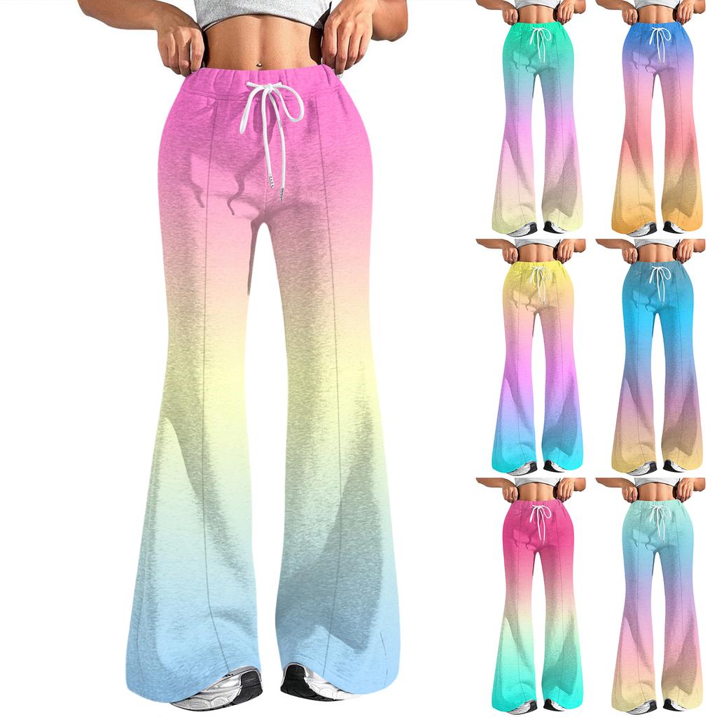 Women's Fashion Loose Drawstring Waist Gradient Printed Casual Sports Pants Casual Flared Pants