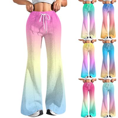 Женские модные свободные спортивные брюки с градиентным принтом и кулиской на талии, повседневные брюки клеш