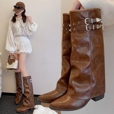 Модные винтажные ботинки-рыцари с заклепками Spice Girls, маленькие женские ботинки до середины голени