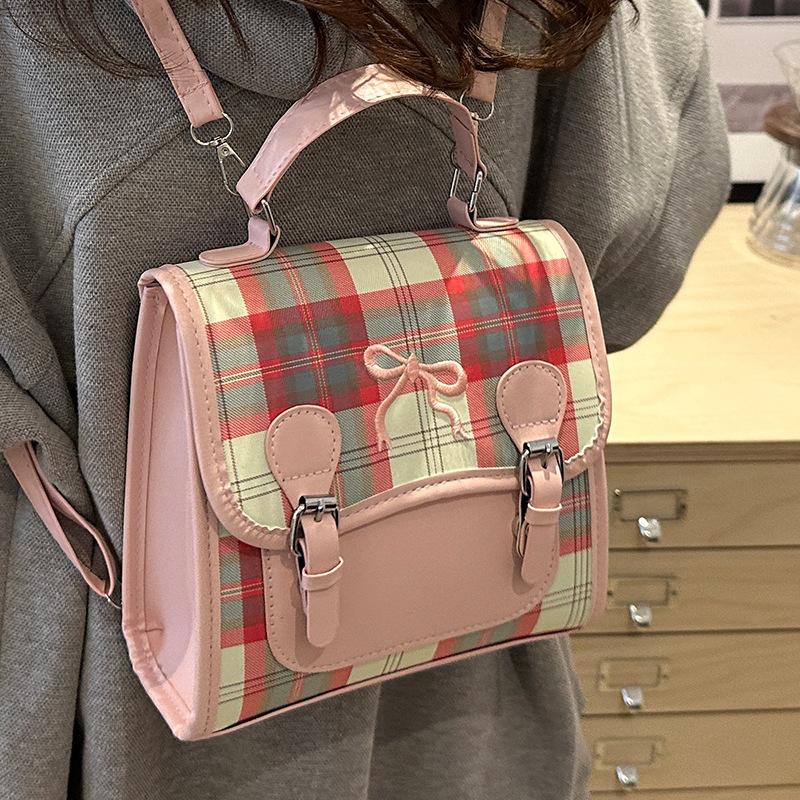 Casual Versatile Niche Plaid Backpack for Women New Style Small Backpack Contrasting Color Mini Handbag
