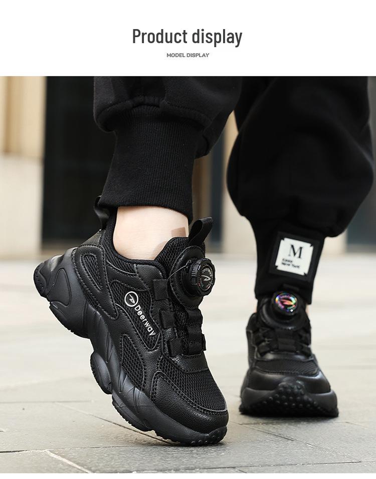 DELHU Kids' Spring/Autumn White Leather Sports Shoes - Boys & Girls Campus Sneakers, Little Black Shoes