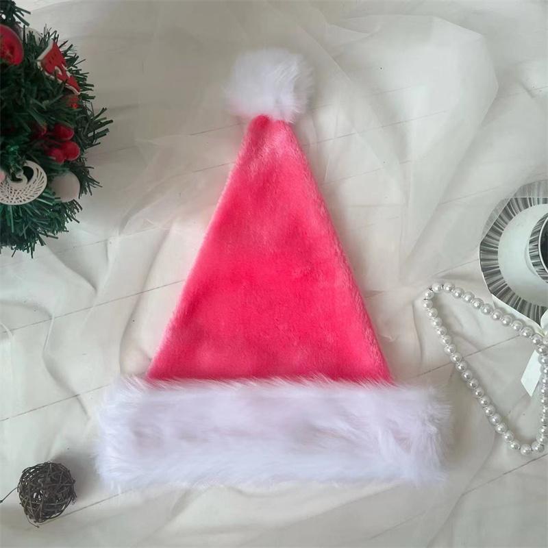 Christmas Santa Hat Xmas Pink Long Plush Holiday Red Black Hat For Adults And Kids Unisex New Year Festive Party Supplies