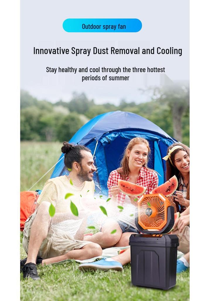 2026 Portable Outdoor Camping Fan with Spray, 20,000mAh, Rechargeable, Long Battery Life, Oscillating Fan with Light