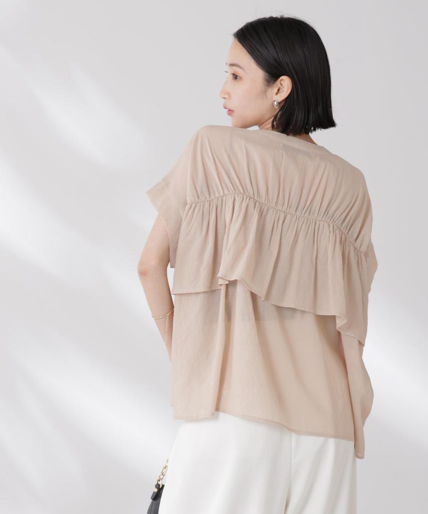 Прозрачная блузка Nano Universe со сборками и оборкой сзади сочетается с другими F 041 Светло-бежевый Женский (Может предметы) 673-5121329