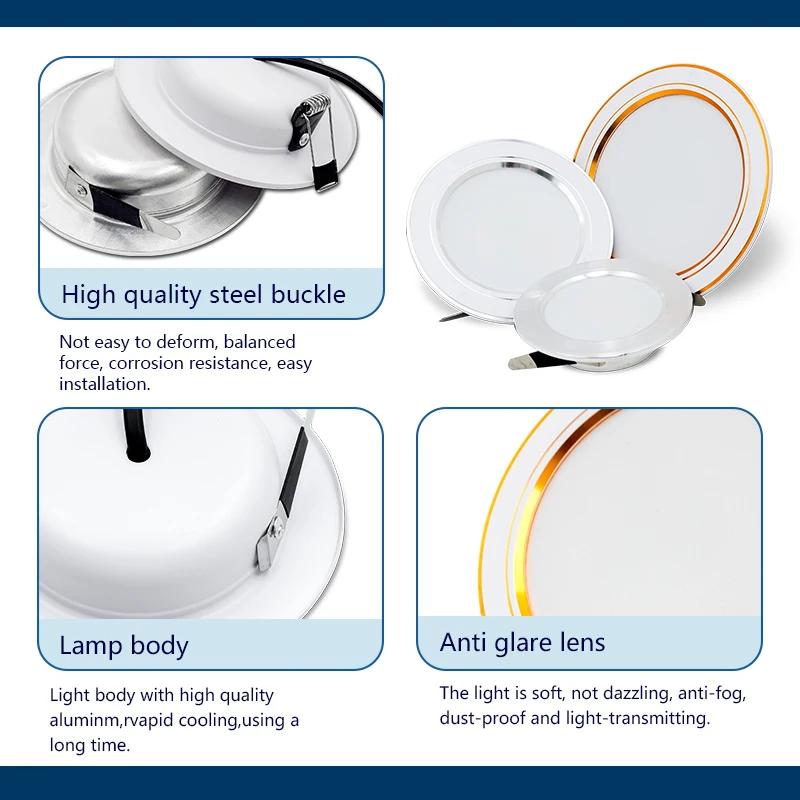 LED Downlight 12V 24V 110V 220V Spot Three Colors 5W 9W 12W 15W 18W Recessed In LED Ceiling Downlight Light Cold Warm White Lamp