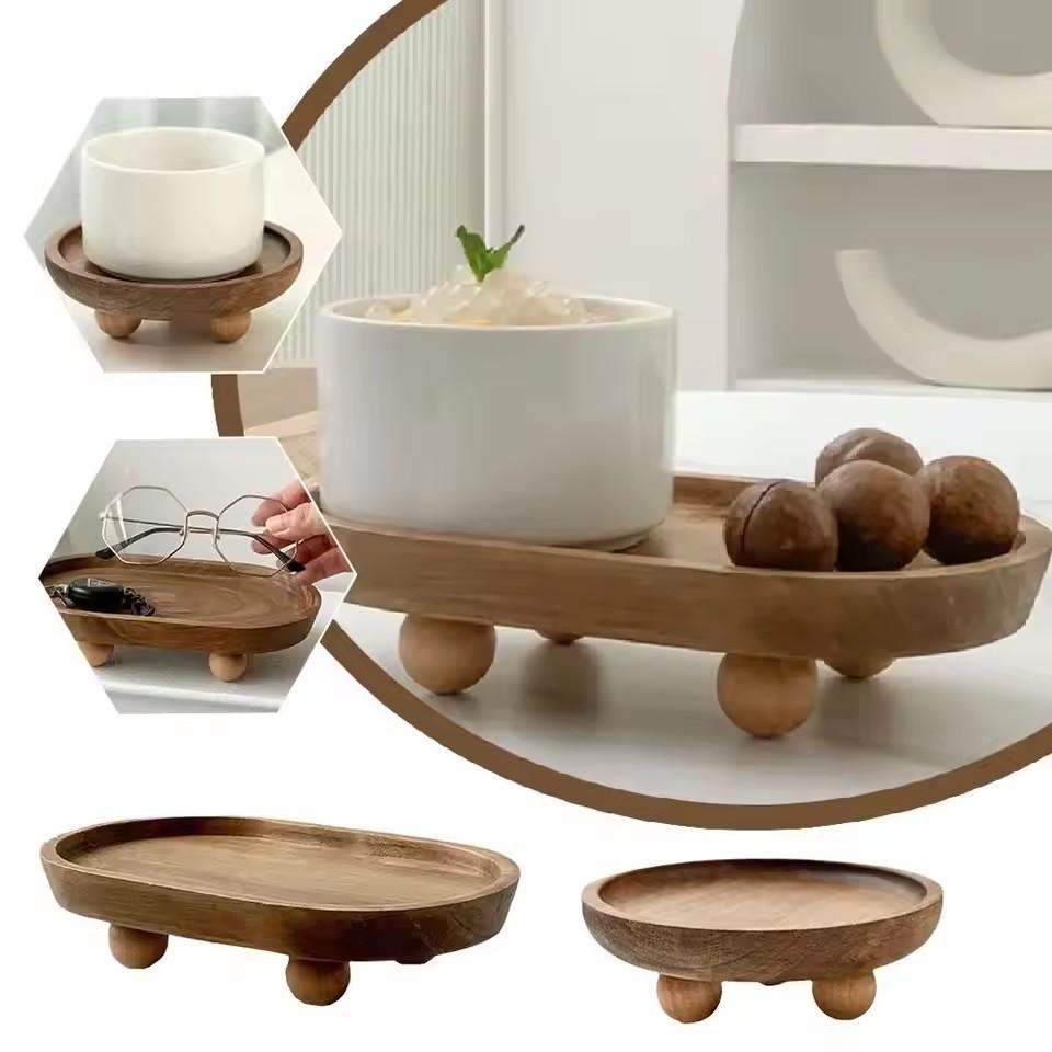 Creative Wooden Tray Cake Dessert Plate Restaurant Home Wooden Tray Round Elliptical Aromatherapy Ornament Tray