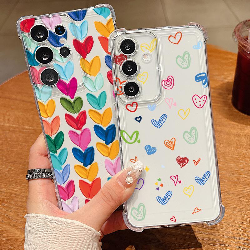 Чехол для телефона с узором из разноцветных сердечек для Samsung Galaxy S26 S25 S24 S23 Ultra S22 Plus S21 S24 S25 FE Прозрачный Ударопрочный Мягкий Чехол