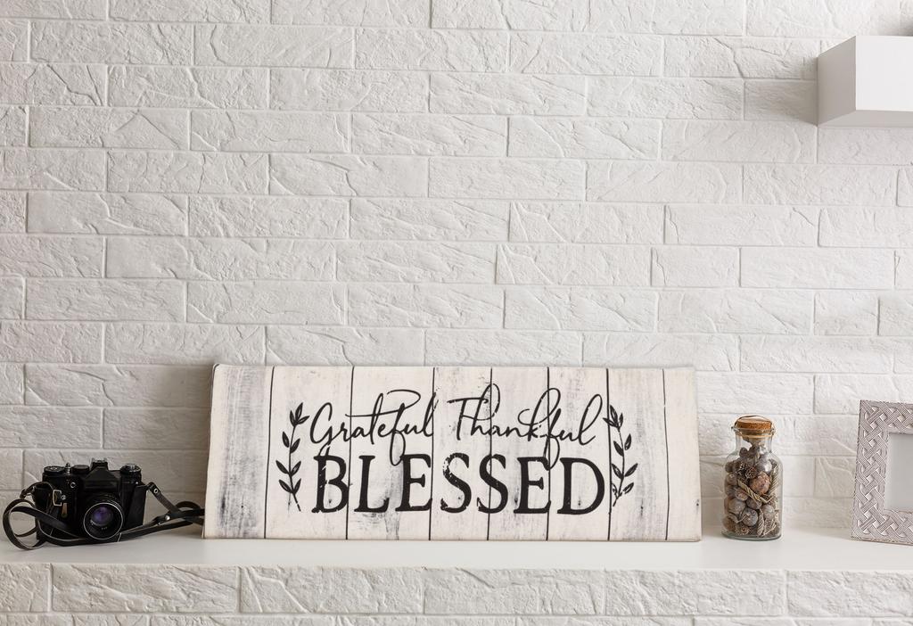 Inkdotpot Stretched Canvas Quotes Wall Art Decor-Grateful Thankful Blessed Wall Decor- 8 x 24 Rustic Wall Art Sign